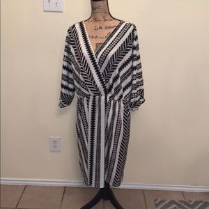 Source Unknown Black and White High Low Wrap Dress